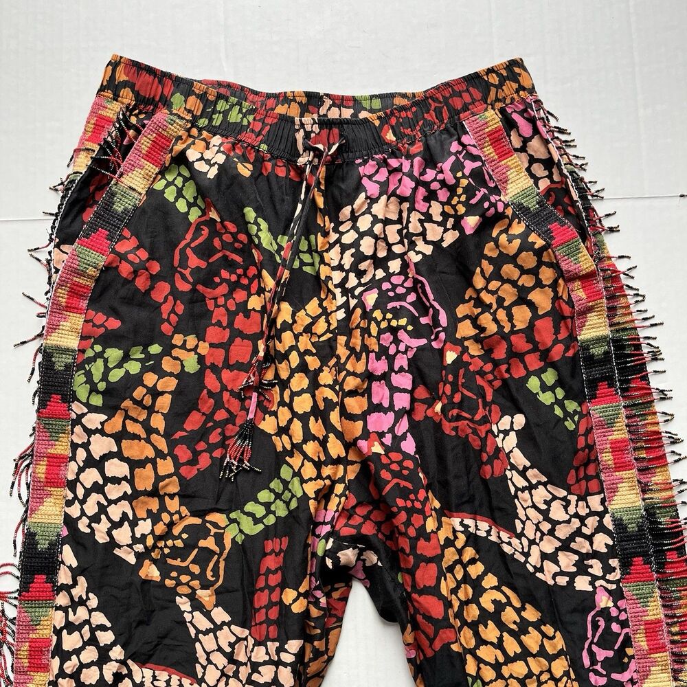 FARM Rio Mixed Multicolor Leopard Printed Pants Embroidered Beaded Fringe Size L - Picture 6 of 16